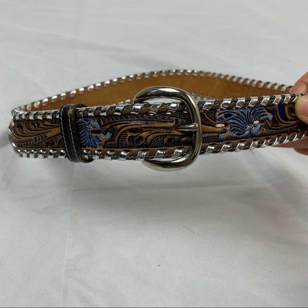 Tony Lama made in USA cowgirl AIMEE name & wave carved leather belt 26